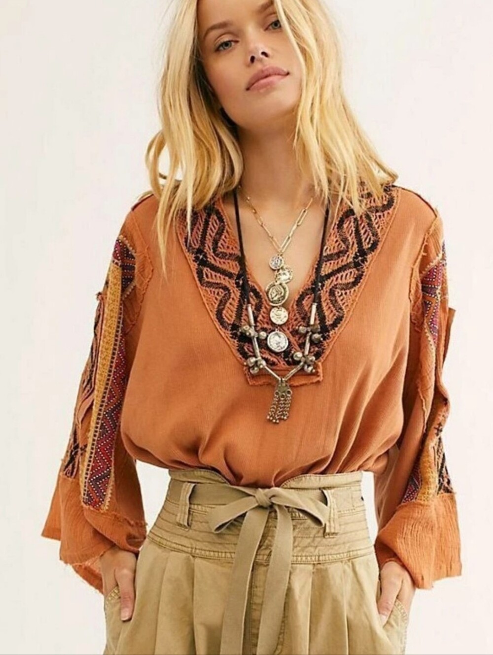 Free People Cross Country Top Sienna Rust Orange Women's Size Large